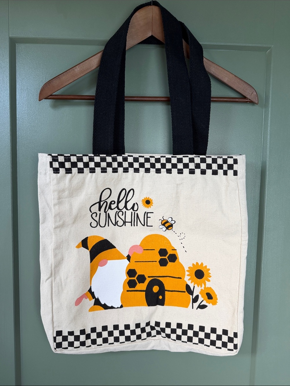Hello Sunshine Gnome Canvas Tote - Black & Yellow - NWT